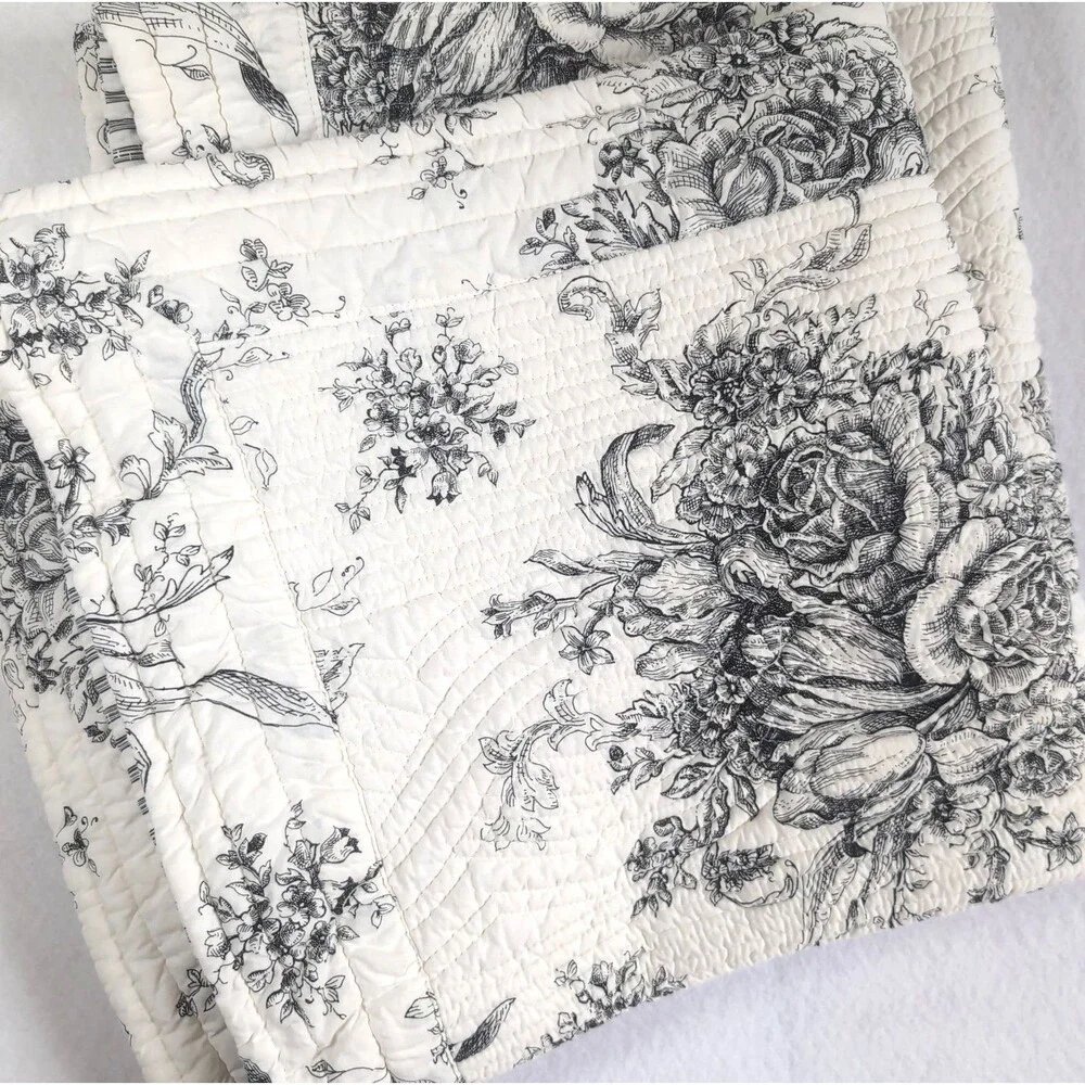 Mélange Home Black White Toile Large Euro Shams Set Of 2 Quilted French Country